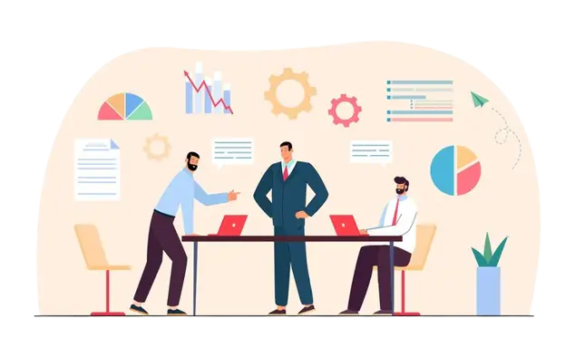 team company people working business project together office workers meeting flat vector illustration workflow teamwork concept banner website design landing web page 74855 25316 removebg preview