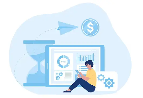 woman data analyzing with hourglass concept flat illustration